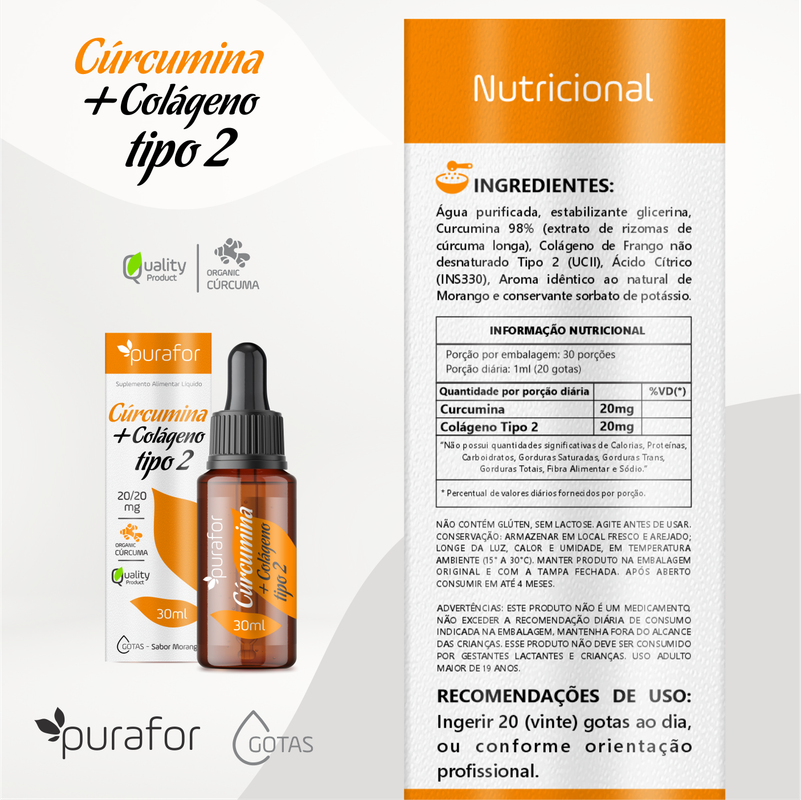 Curcumina + Colágeno Tipo II Em Gotas