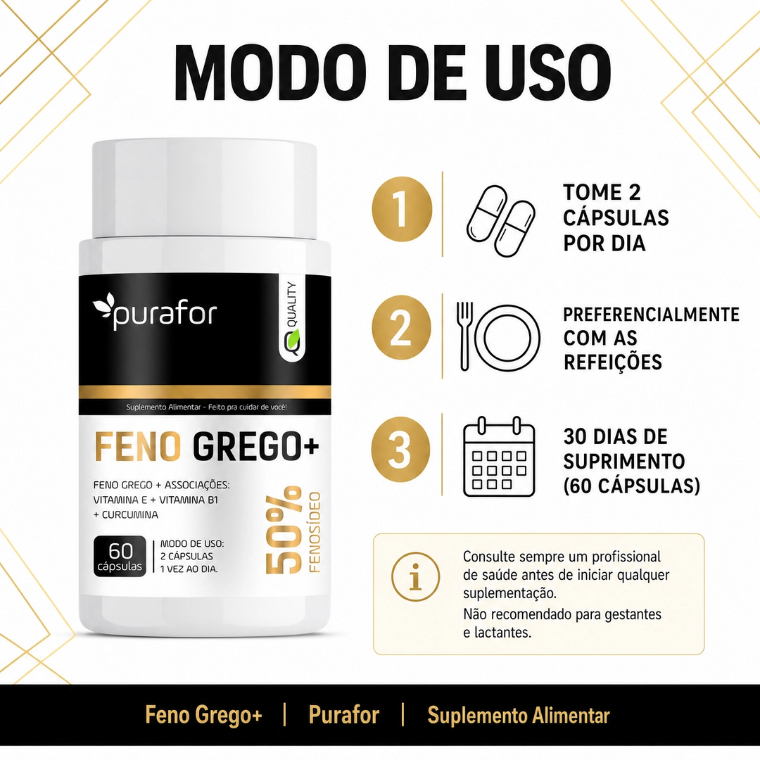 1 Feno Grego + Vitamina E e Vitamina B1 + Curcumina