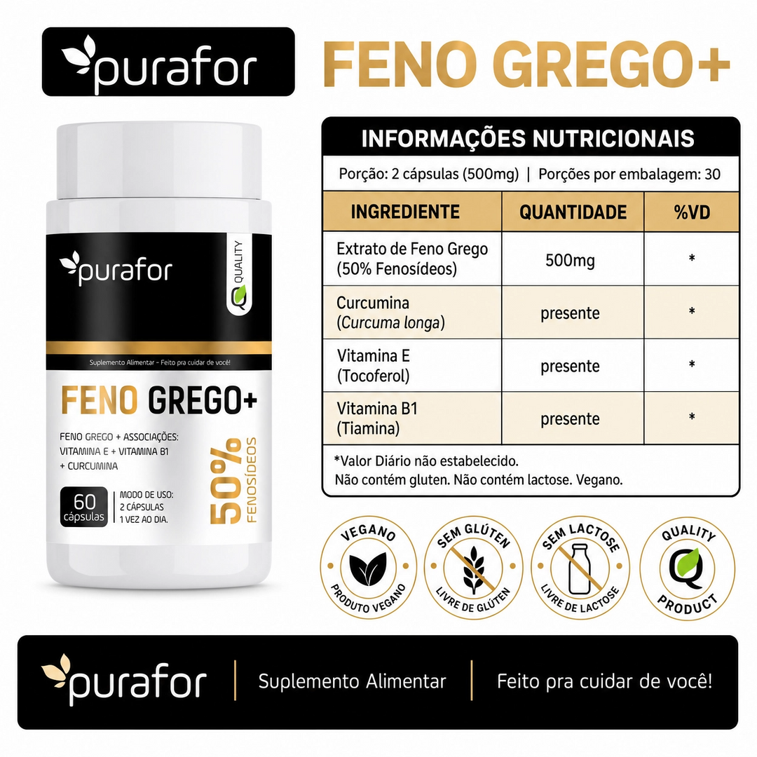 1 Feno Grego + Vitamina E e Vitamina B1 + Curcumina